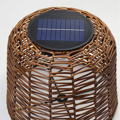Lavisa large outdoor woven rattan pendant light with solar charging and warm filament glow (View 5)