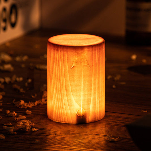 Lavisa Modern Wood LED Table Lamp with natural wood grain finish and touch control