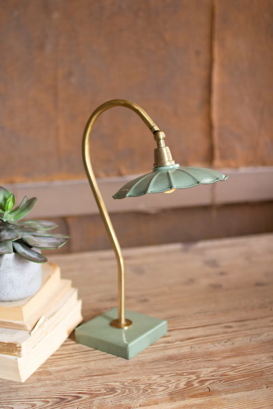 Lavisa Antique Brass Gooseneck Table Lamp with enamel shade and adjustable arm