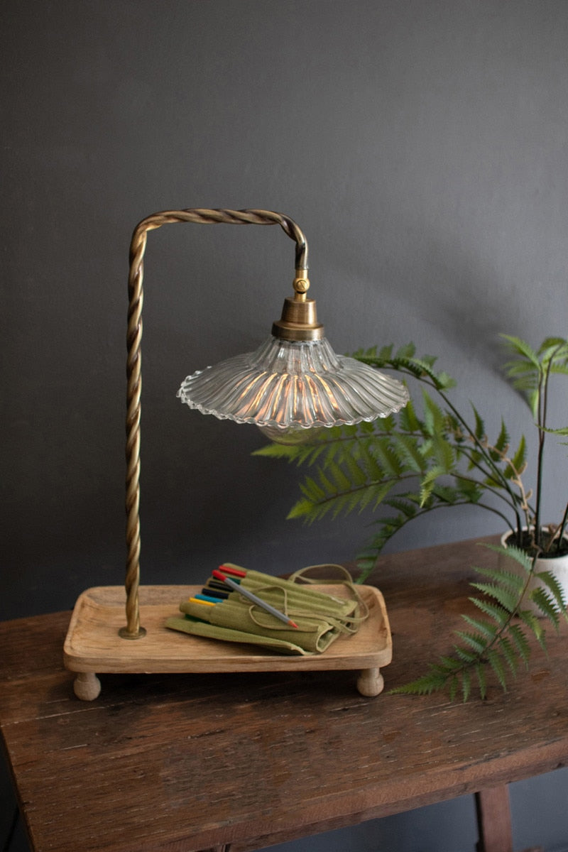 Lavisa Gooseneck Table Lamp with Wooden Tray Base and Glass Shade (View 5)