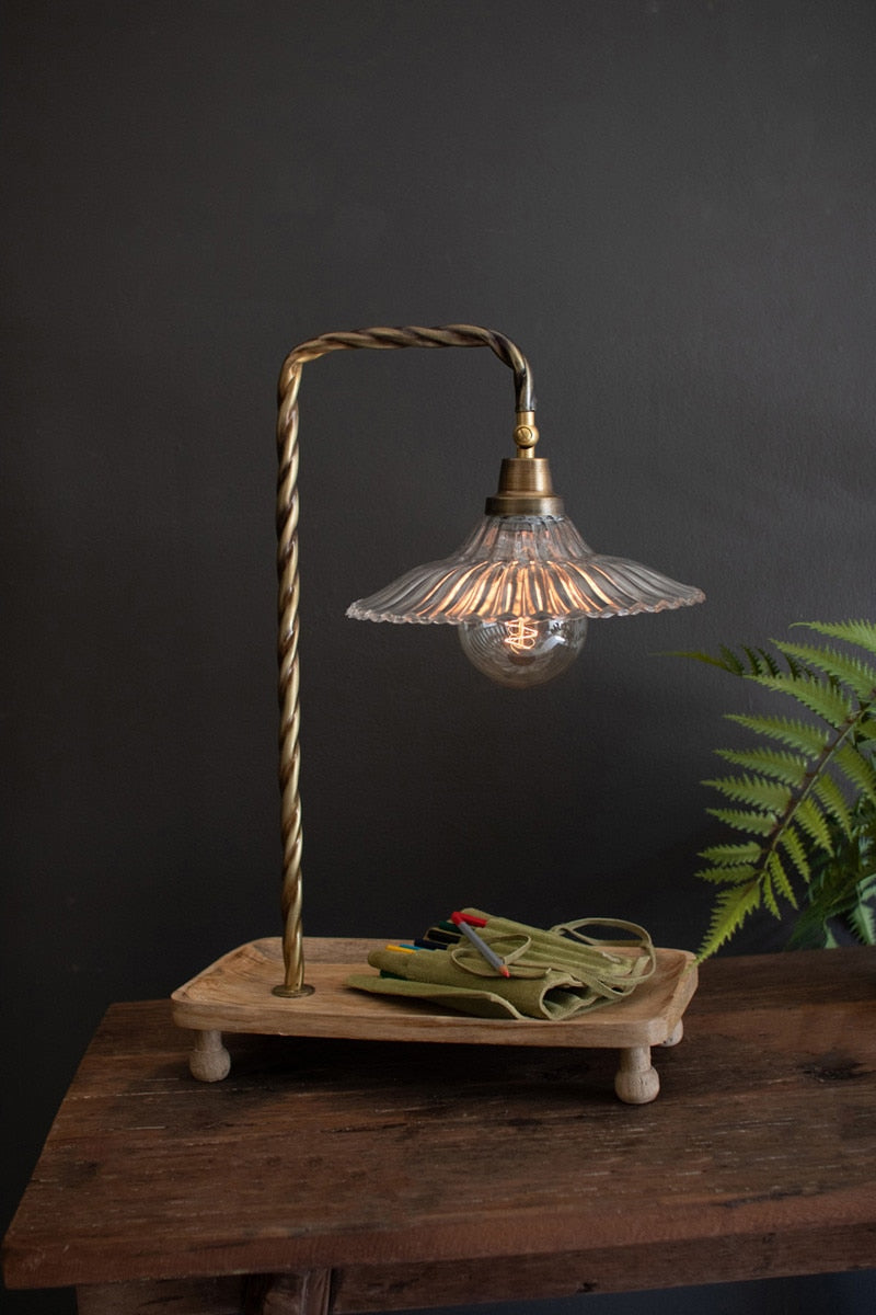 Lavisa Gooseneck Table Lamp with Wooden Tray Base and Glass Shade (View 2)