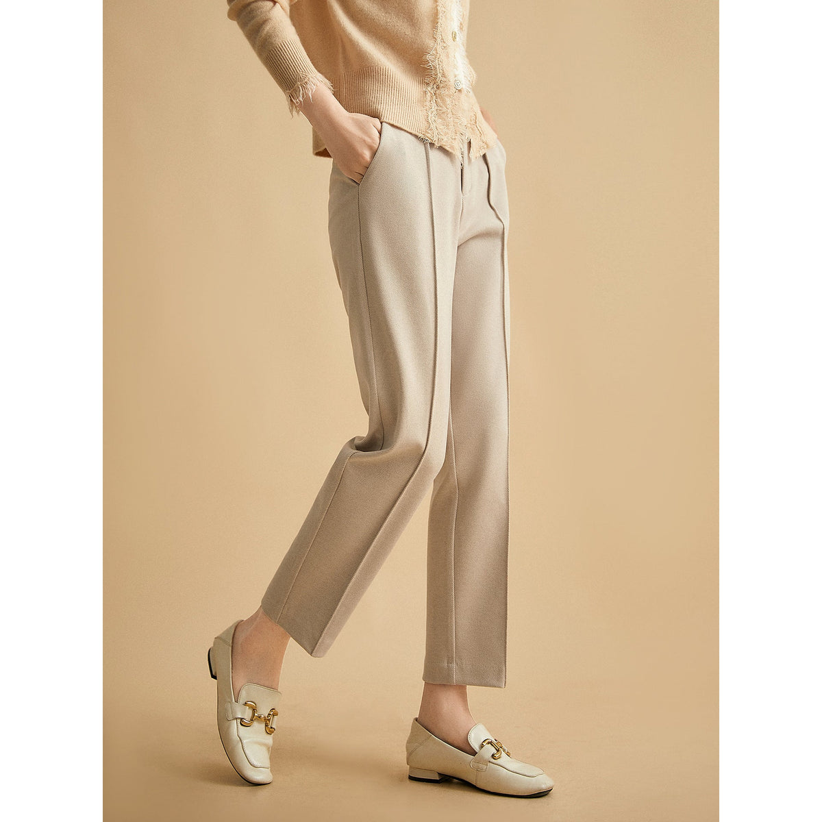 Lavisa - Tapered Woolen High-Waist Trousers