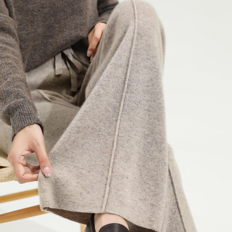 Lavisa - Drawstring High Waist Merino Wool Relaxed Trousers