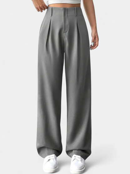Lavisa - High Waist Wide Leg Pleated Pants for Women - Elegant Office Trousers