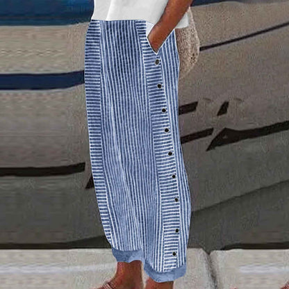 Lavisa - Womens Striped Wide Leg Pants with Side Buttons
