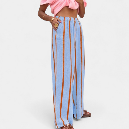 Lavisa - Casual Striped Wide Leg Pants for Women - Elastic Waist Relaxed Fit