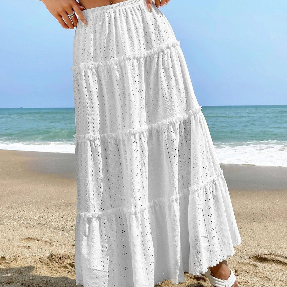 Lavisa - Ruffle Eyelet Maxi Skirt
