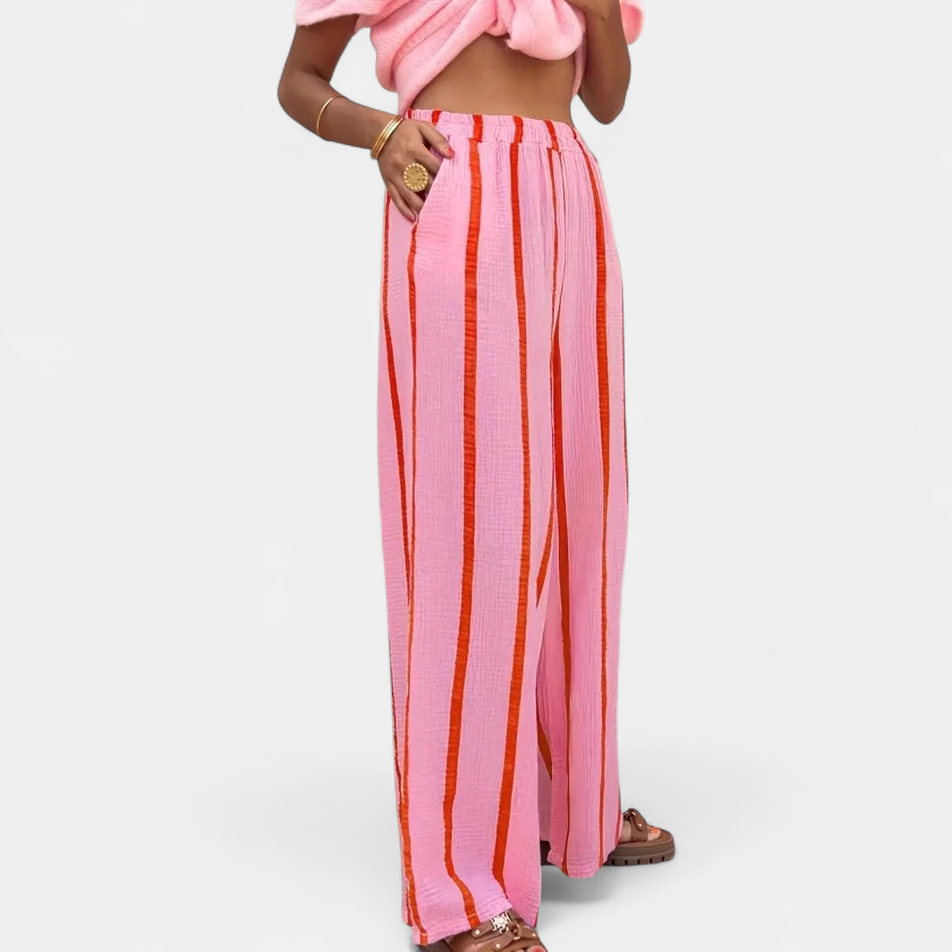 Lavisa - Casual Striped Wide Leg Pants for Women - Elastic Waist Relaxed Fit