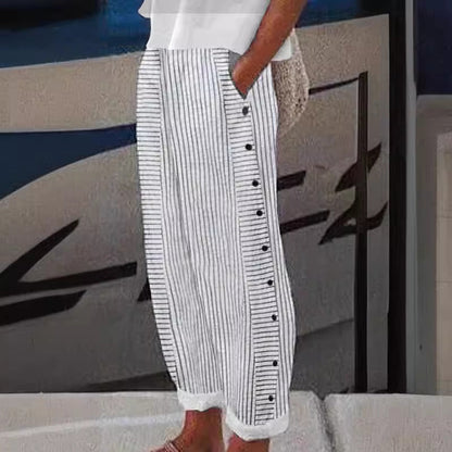 Lavisa - Womens Striped Wide Leg Pants with Side Buttons