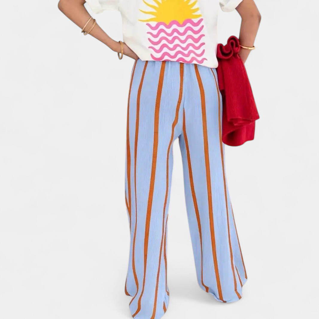 Lavisa - Casual Striped Wide Leg Pants for Women - Elastic Waist Relaxed Fit