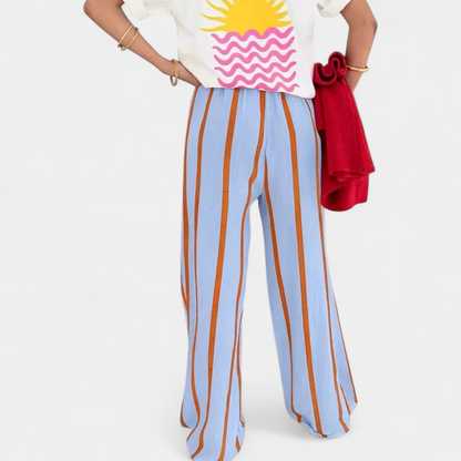 Lavisa - Casual Striped Wide Leg Pants for Women - Elastic Waist Relaxed Fit