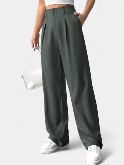 Lavisa - High Waist Wide Leg Pleated Pants for Women - Elegant Office Trousers
