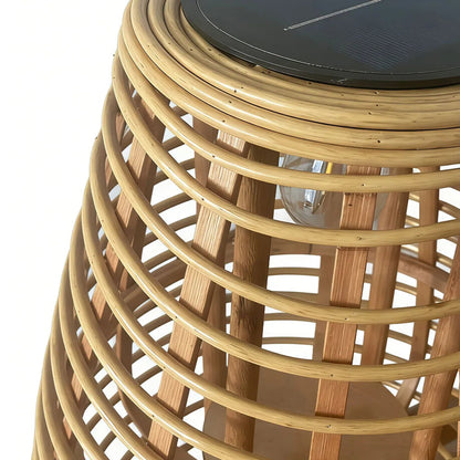 Lavisa outdoor solar floor lamp with woven rattan shade and warm white LED for gardens (View 6)