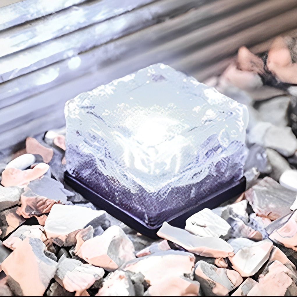 Lavisa outdoor solar ice cube step lights illuminating a modern garden pathway (View 12)