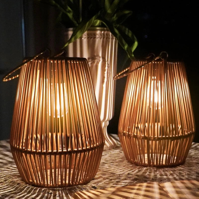 Lavisa Outdoor Solar Lantern with waterproof rattan design and sensor