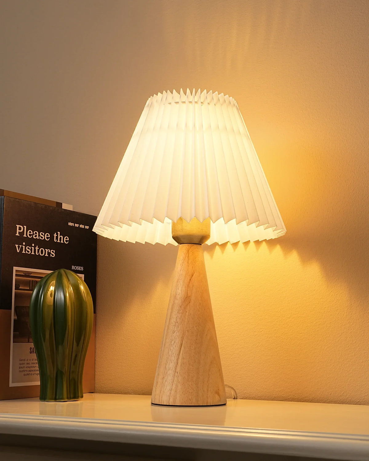 Lavisa - Modern Compact Wooden Table Lamp with Pleated Shade