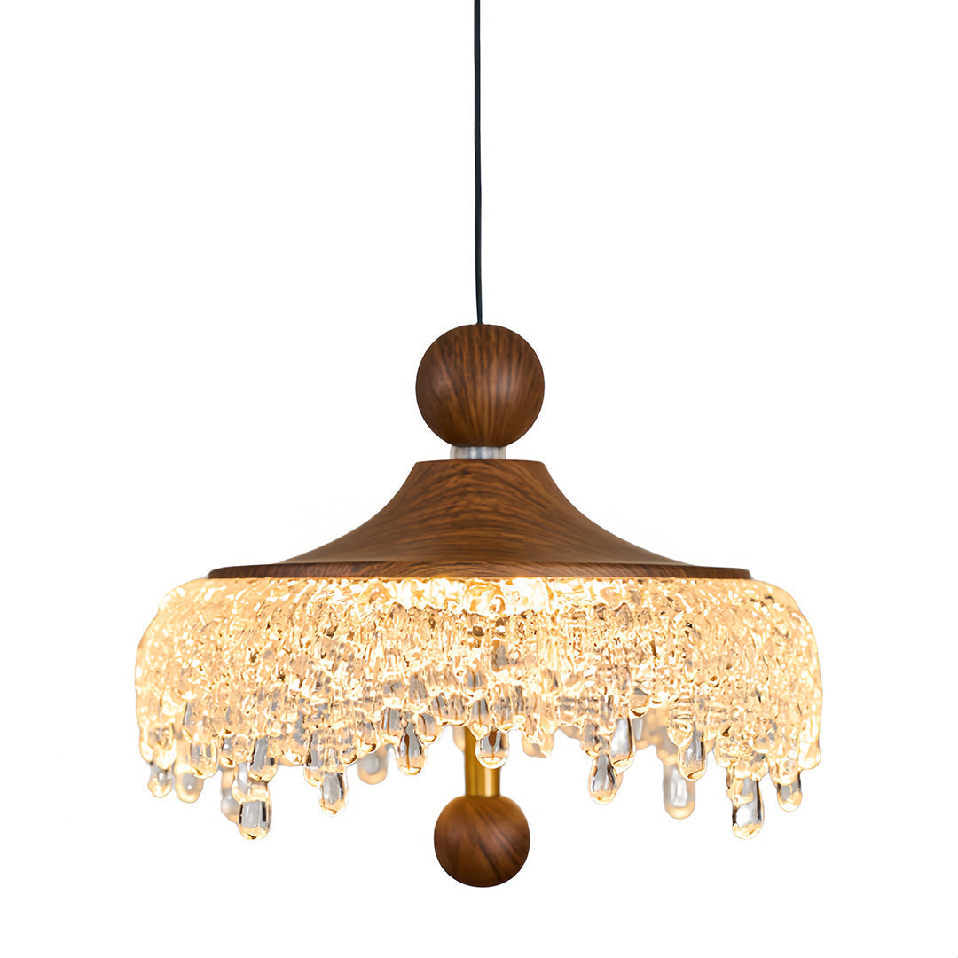 Lavisa - Vintage Walnut Teardrop Pendant Light with Acrylic Drops