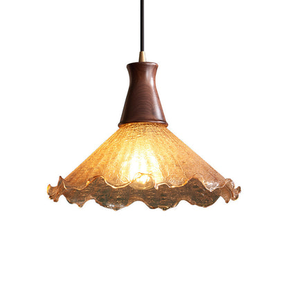 Lavisa - Cracked Glass Pendant Light Brass and Walnut Ceiling Fixture