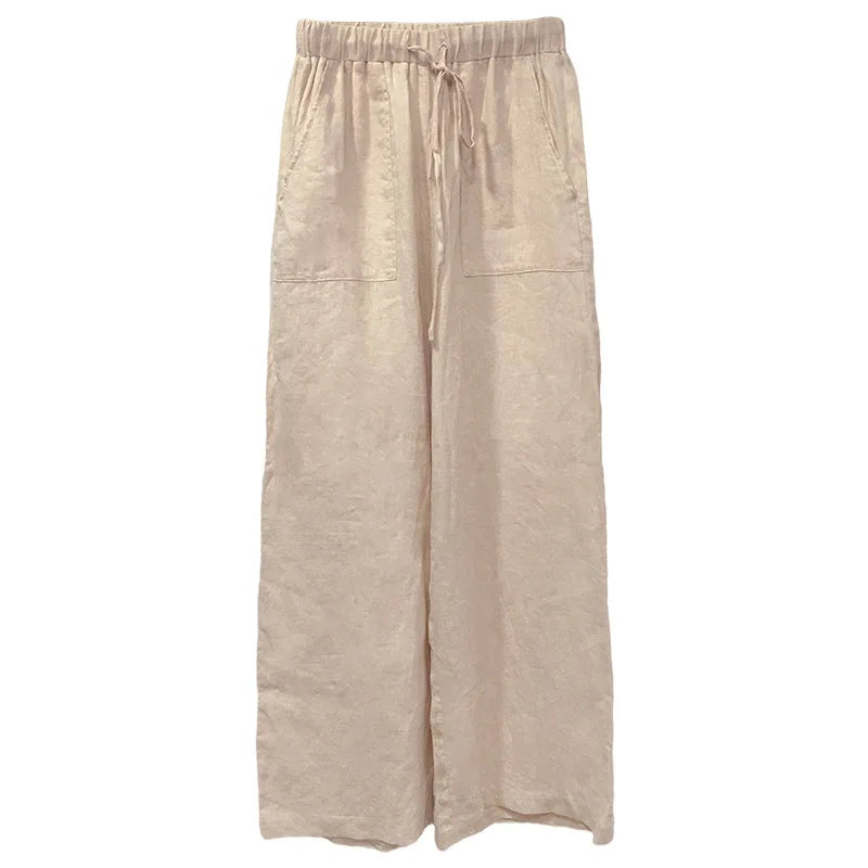 Lavisa - Drawstring Straight Leg Linen Pants