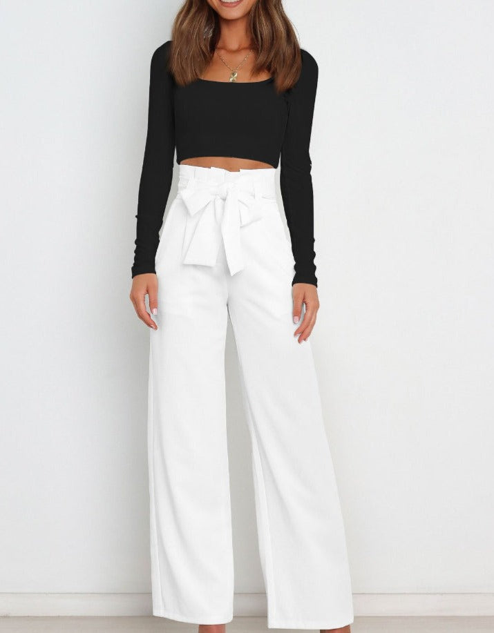 Lavisa - Women's High Waist Wide Leg Tailored Trousers - Flowy Dress Pants