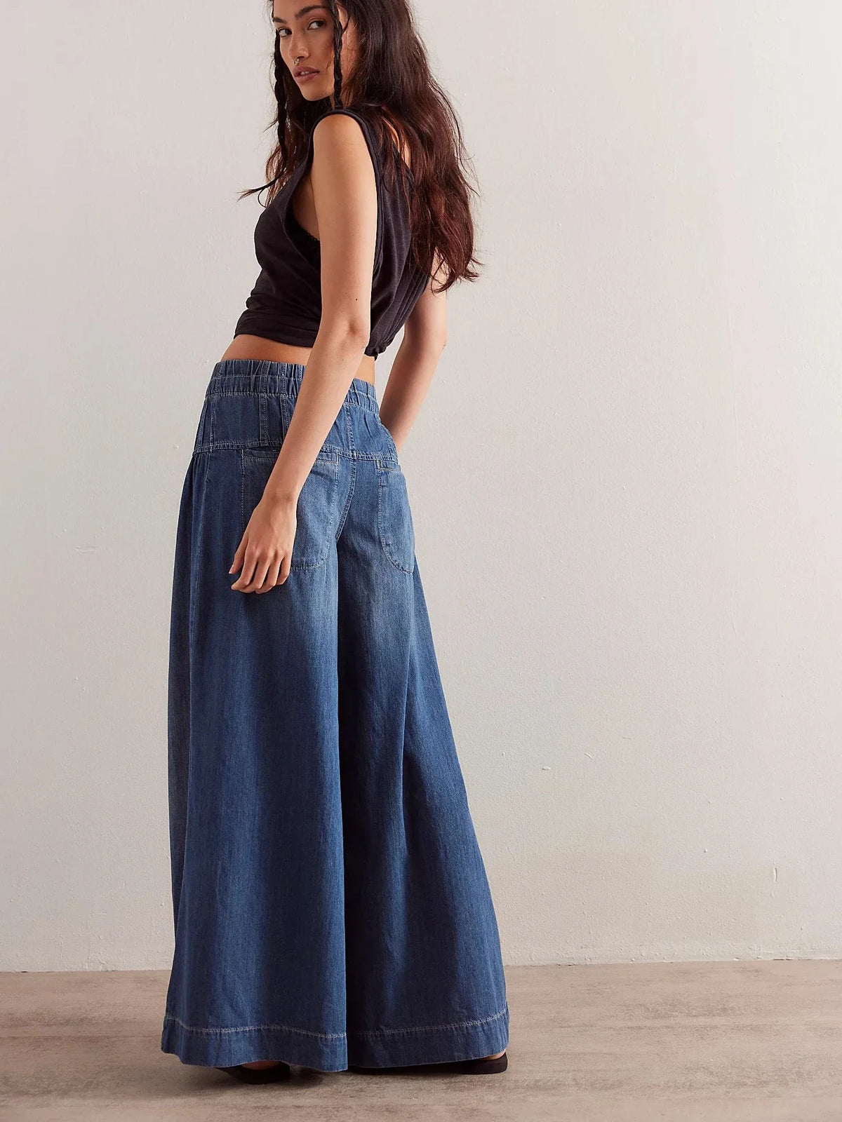 Lavisa - Womens Pull On Chambray Wide Leg Denim Pants