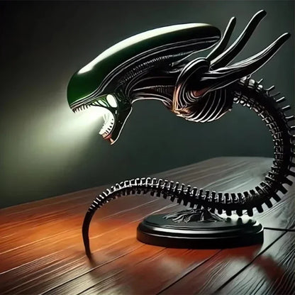 Lavisa quirky alien astronaut resin night light glowing on a bedside table - With Wings