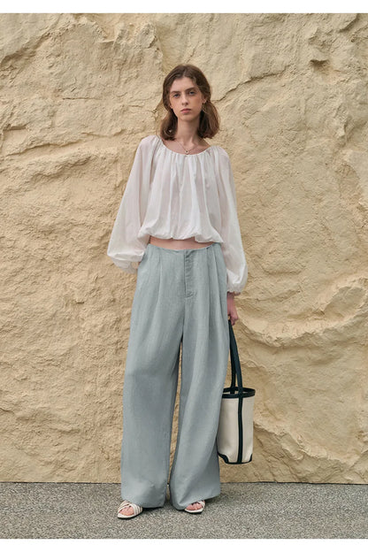 Lavisa - High Waisted Pleated Wide Leg Linen Pants