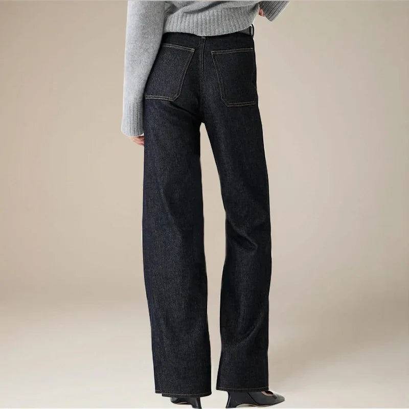 Lavisa - High Rise Wide Leg Denim Jeans with Front Button Pockets