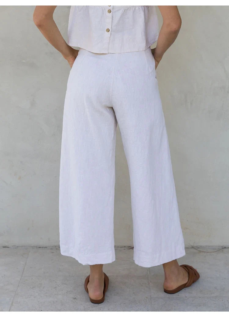 Lavisa - Pleated Linen Culotte Pants