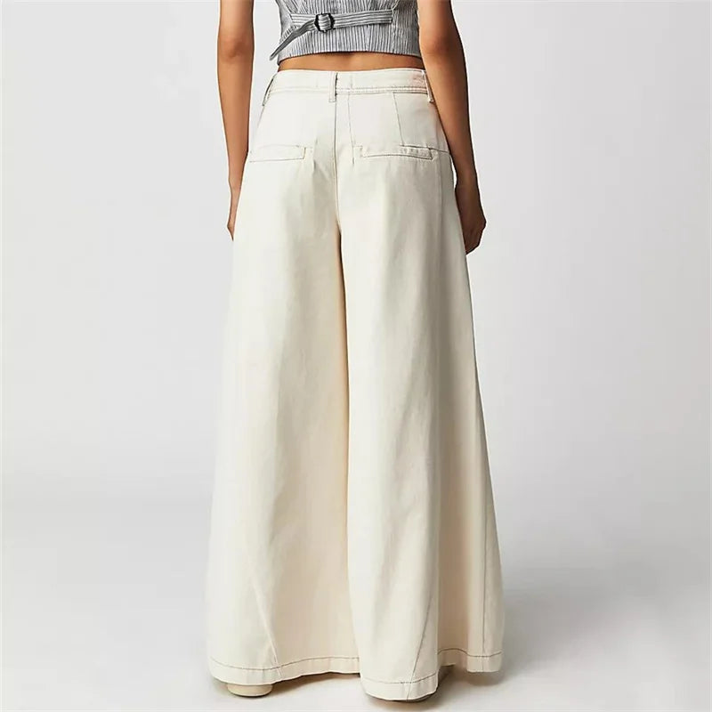 Lavisa - Pleated Wide Leg Denim Jeans