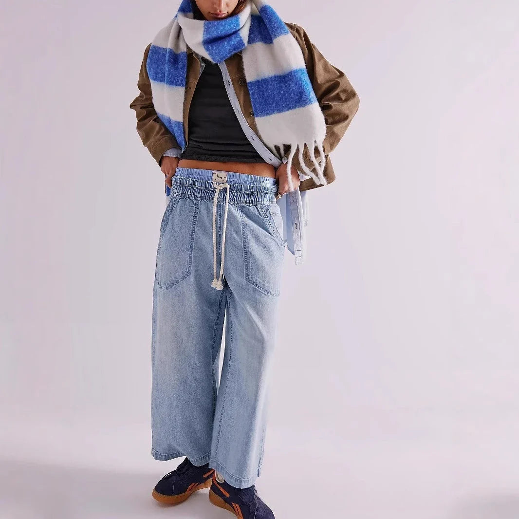 Lavisa - Relaxed Drawstring Denim Crop Jeans