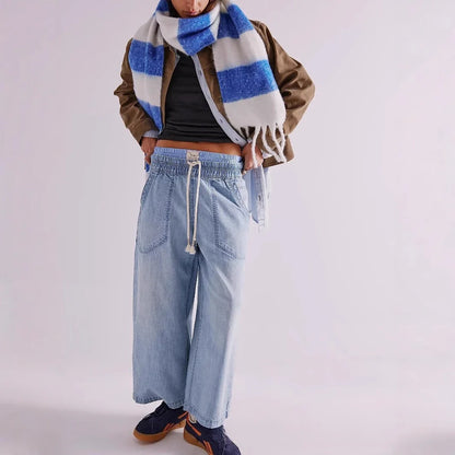 Lavisa - Relaxed Drawstring Denim Crop Jeans