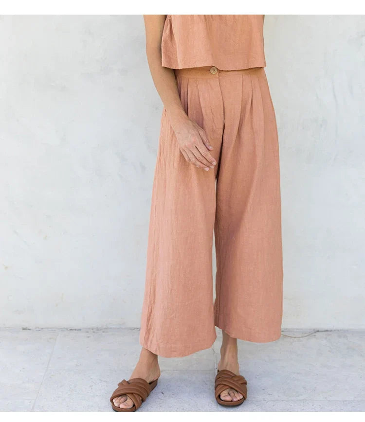 Lavisa - Pleated Linen Culotte Pants