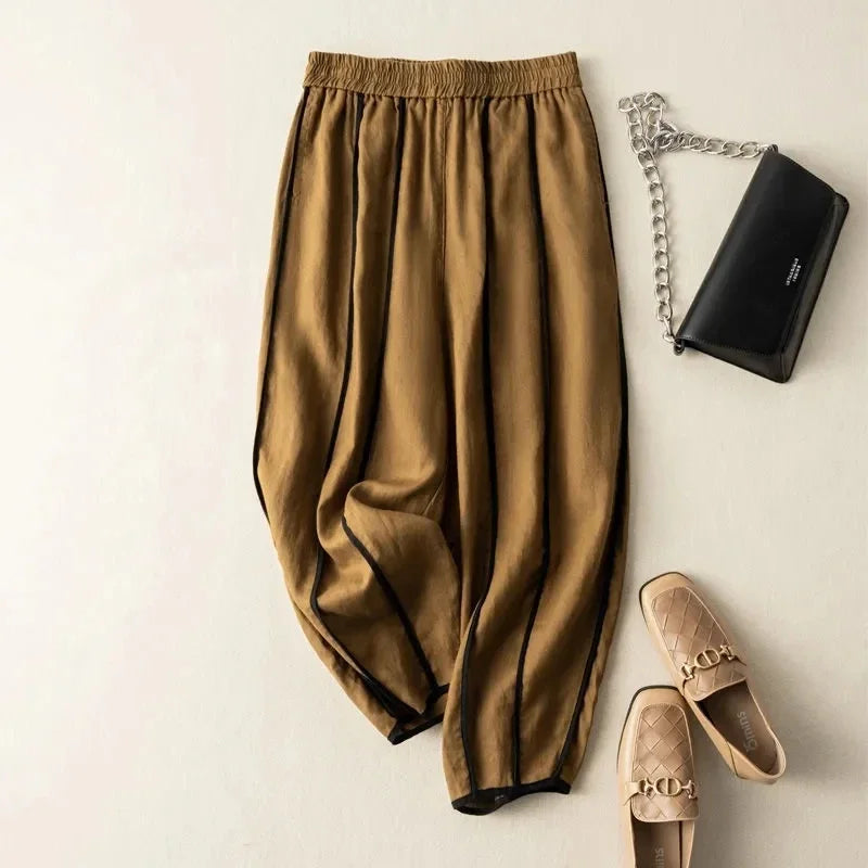 Lavisa - Green Stripe Linen Wide Leg Pants