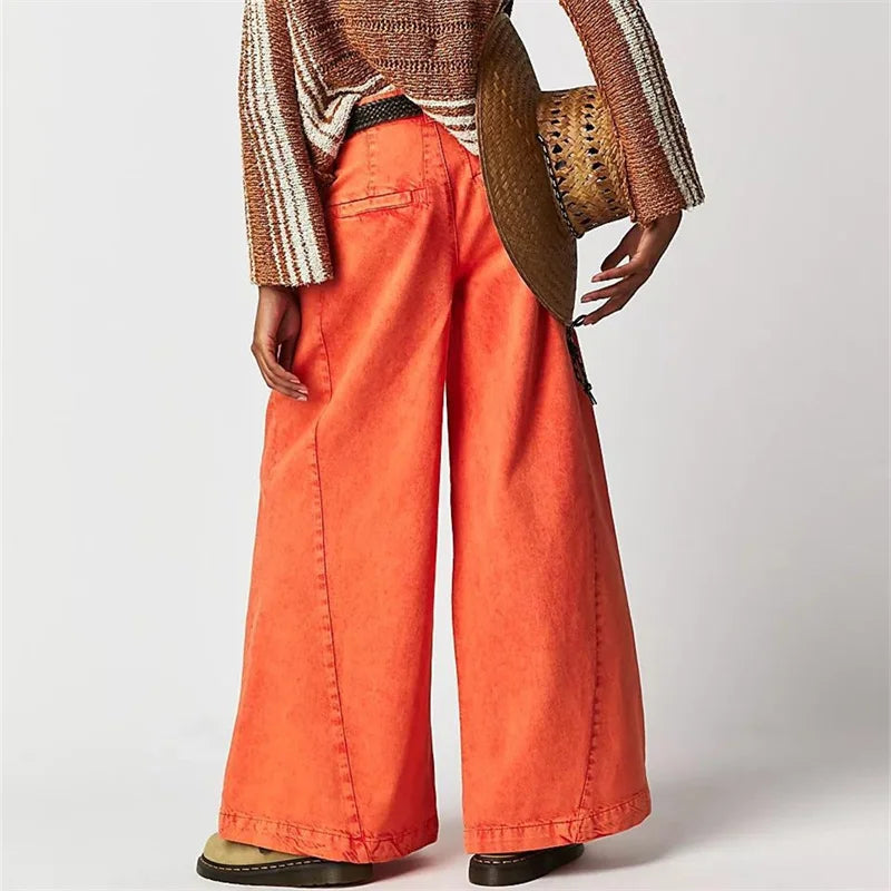 Lavisa - Pleated Wide Leg Denim Jeans
