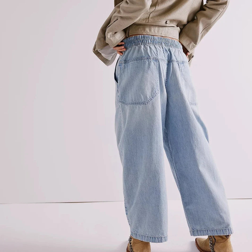 Lavisa - Relaxed Drawstring Denim Crop Jeans