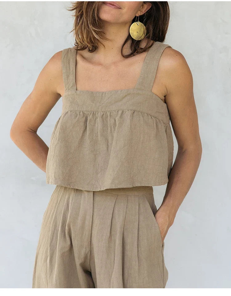 Lavisa - Pleated Linen Culotte Pants