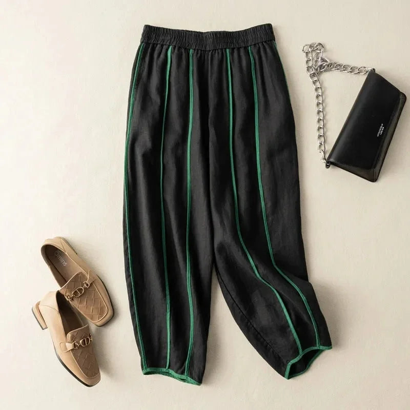Lavisa - Green Stripe Linen Wide Leg Pants