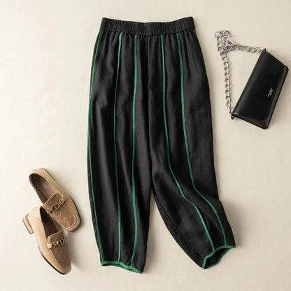 Lavisa - Green Stripe Linen Wide Leg Pants