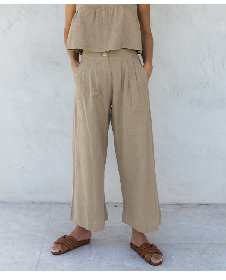 Lavisa - Pleated Linen Culotte Pants