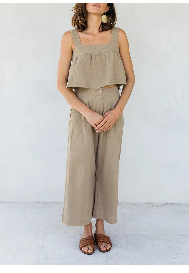 Lavisa - Pleated Linen Culotte Pants