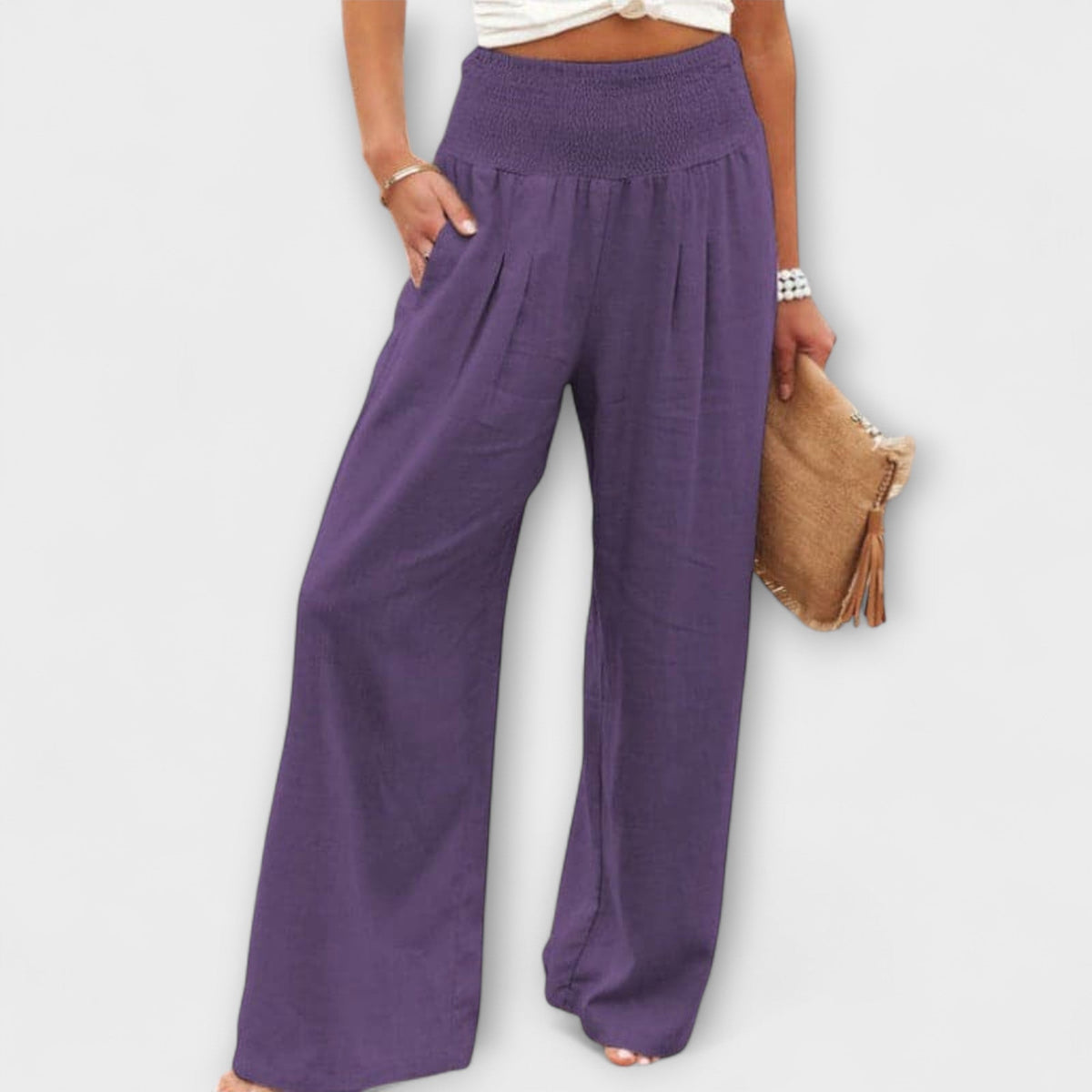 Lavisa - Casual Wide Leg Mid Rise Pants