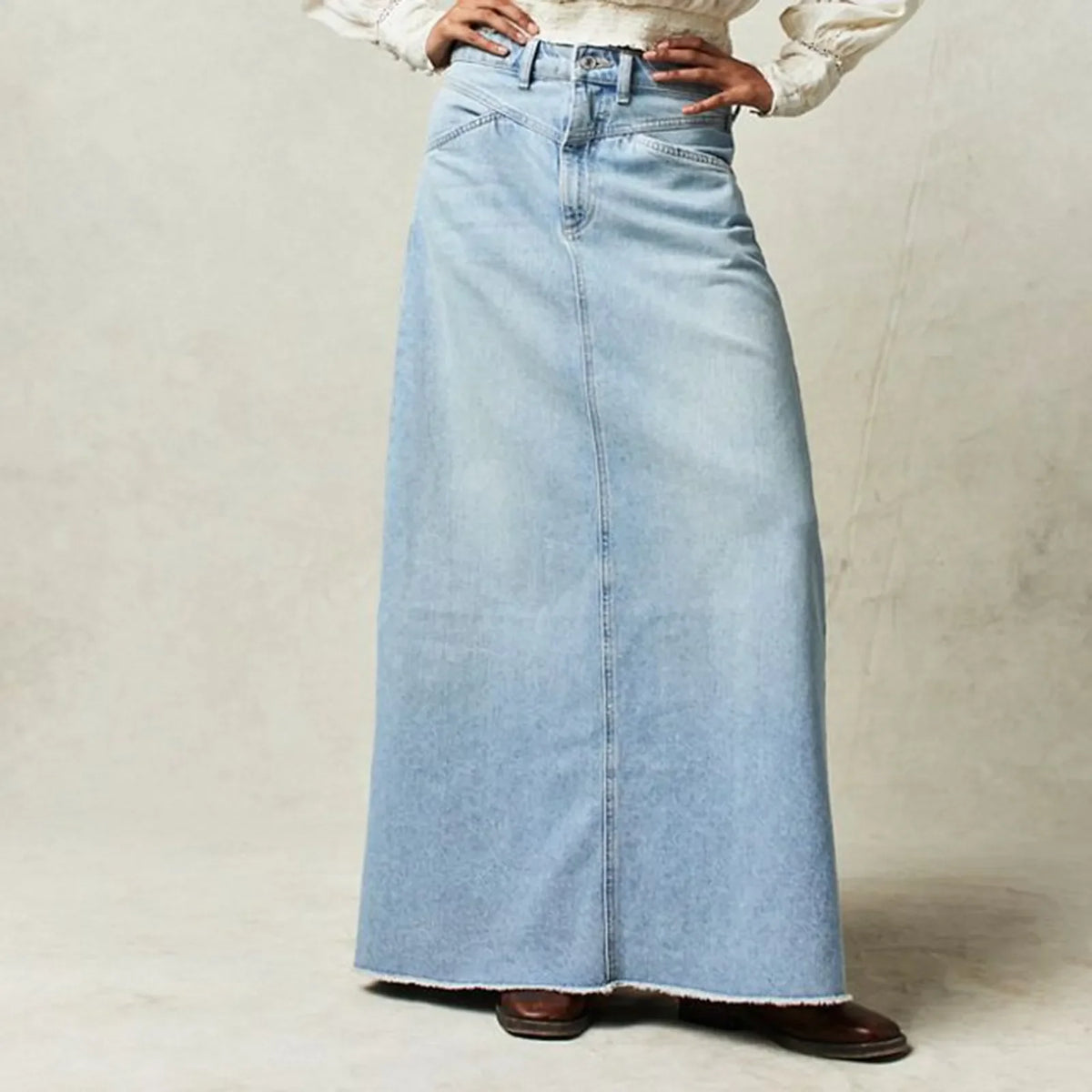 Lavisa - Vintage A-Line Denim Maxi Skirt