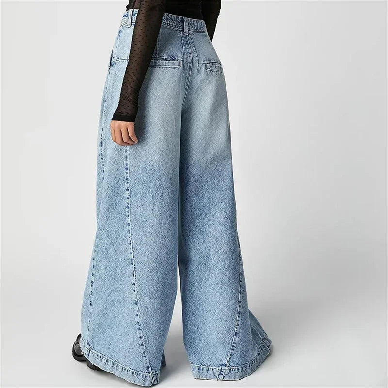 Lavisa - Pleated Wide Leg Denim Jeans