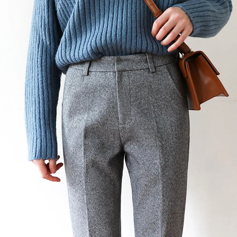 Lavisa - Womens High Waisted Wool Blend Trousers