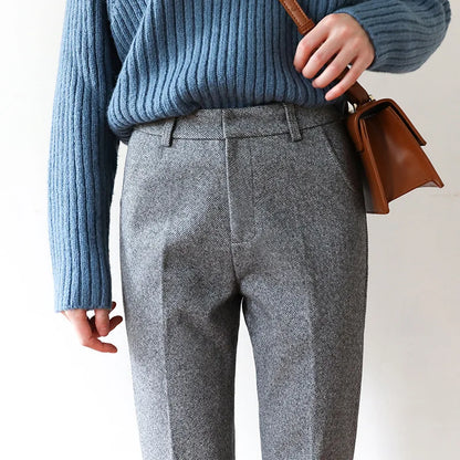 Lavisa - Womens High Waisted Wool Blend Trousers