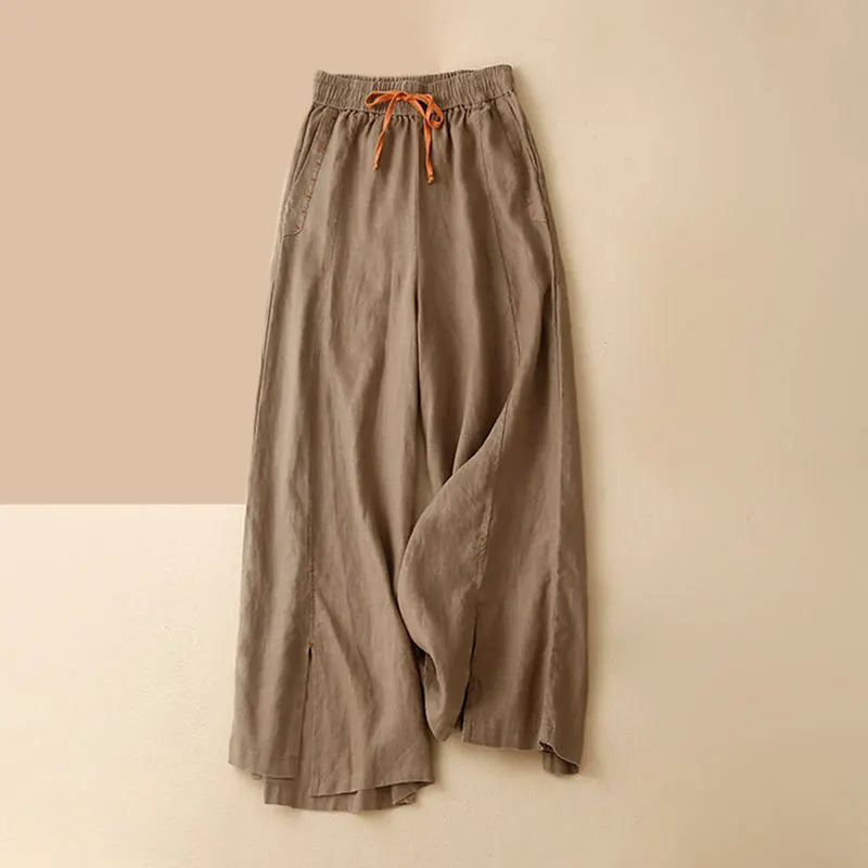 Lavisa - Drawstring Wide Leg Linen Blend Pants