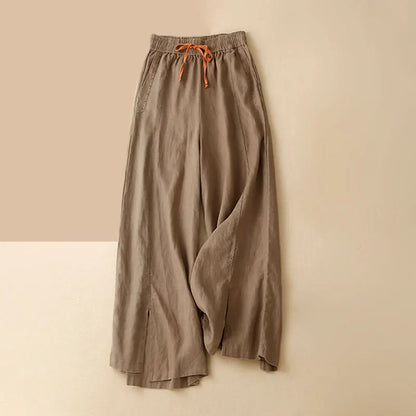 Lavisa - Drawstring Wide Leg Linen Blend Pants
