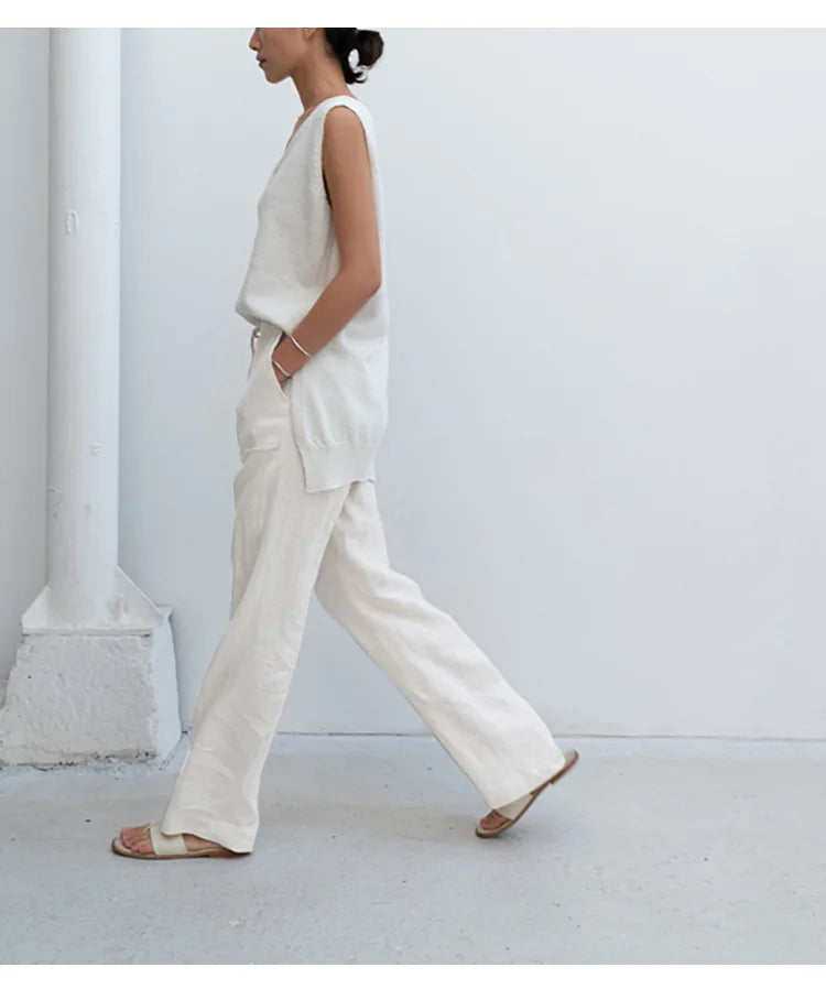Lavisa - Drawstring Straight Leg Linen Pants