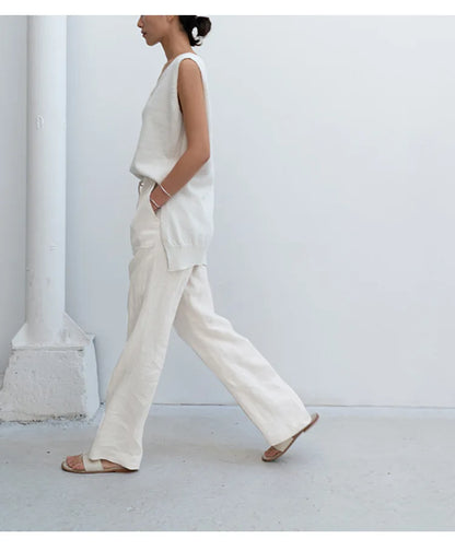 Lavisa - Drawstring Straight Leg Linen Pants